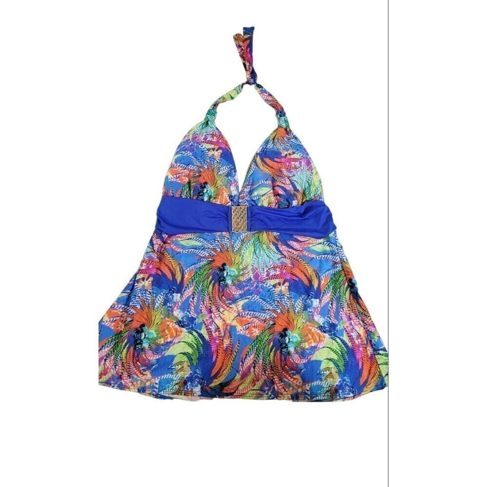 Tara Grinna Tropical Multicolored Halter Tankini Bathing Suit Top